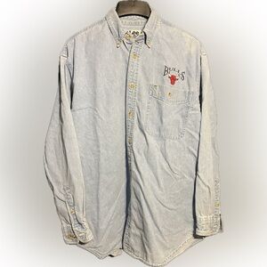 Vintage Chicago Bulls Lee Sport Denim Long Sleeve Button Down Shirt Sz Medium